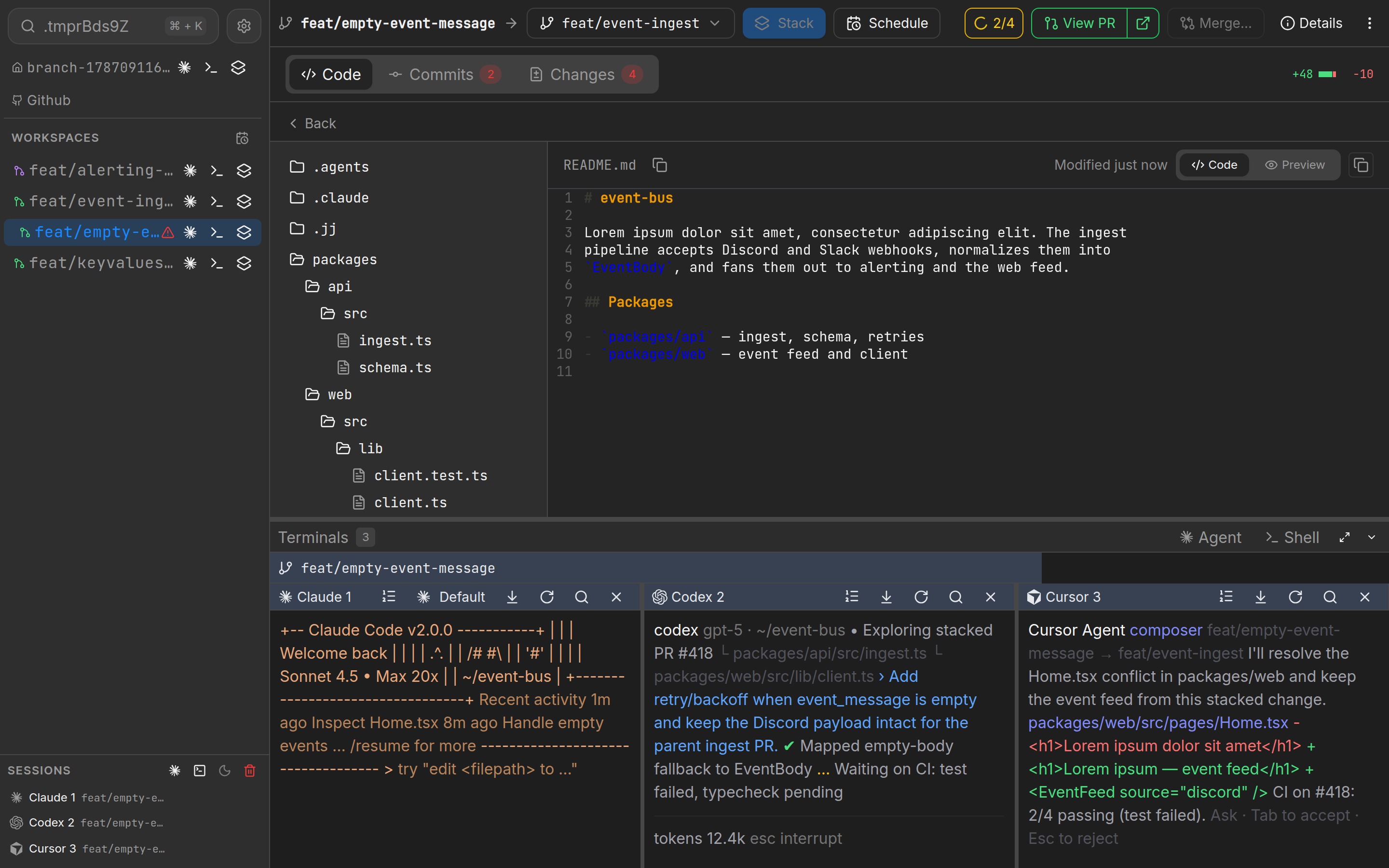 Changes in feat/empty-event-message with a different uncommitted Home.tsx edit
